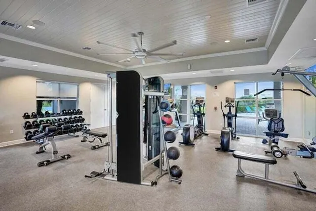 a view of a room with gym equipment