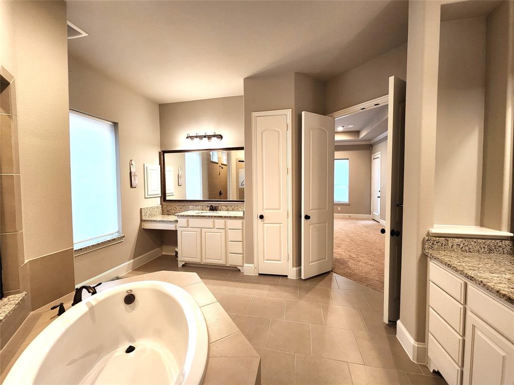 7163 Split Rein Road Frisco, TX 75036 - Photo 23 of 40 a bathroom with a tub sink and mirror