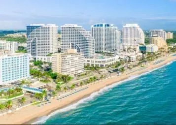 a view of a city with tall buildings