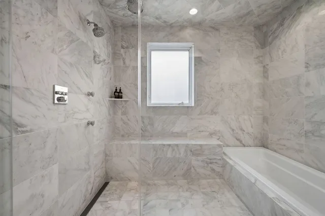 a bathroom with a bathtub
