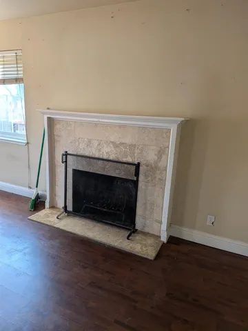 a living room with a fireplace