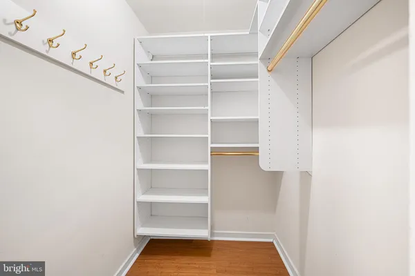 a view of walk in closet with empty racks