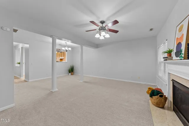 a view of a chandelier in a room