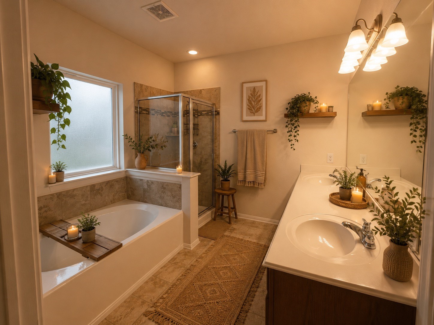 5410 Peppermint Lane Baytown, TX 77521 - Photo 12 of 22 Virtually staged to showcase the potential for a warm and inviting spa-like retreat, highlighting the spacious layout and relaxing atmosphere of the primary bath.