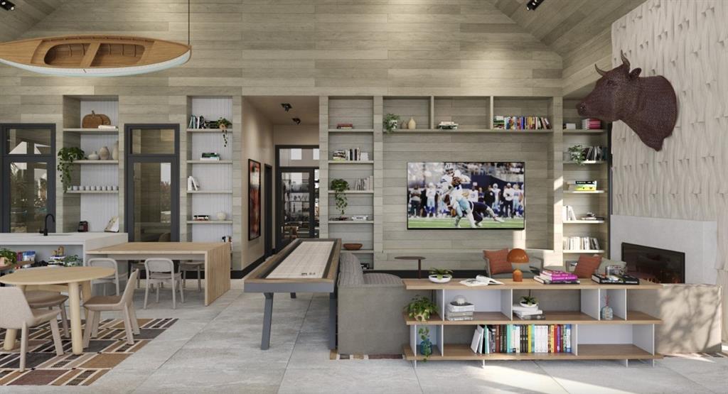 9032 Prairie Path, Unit 3408 Rowlett, TX 75089 - Photo 19 of 28 Tiled living room with wooden walls and high vaulted ceiling