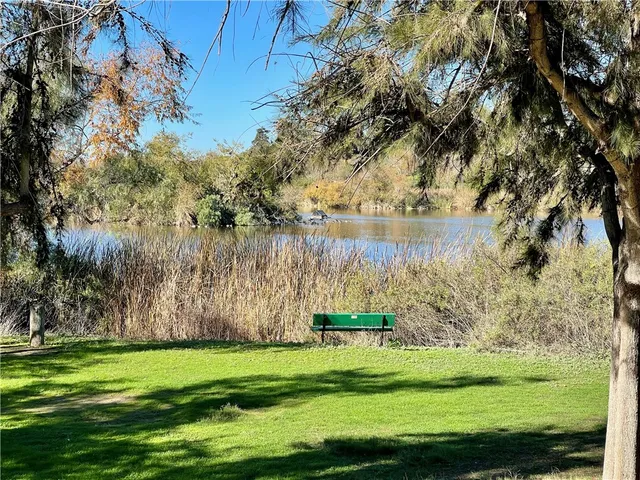 a street view with a building in the background