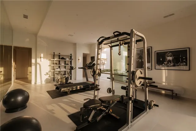 a view of a room with gym equipment