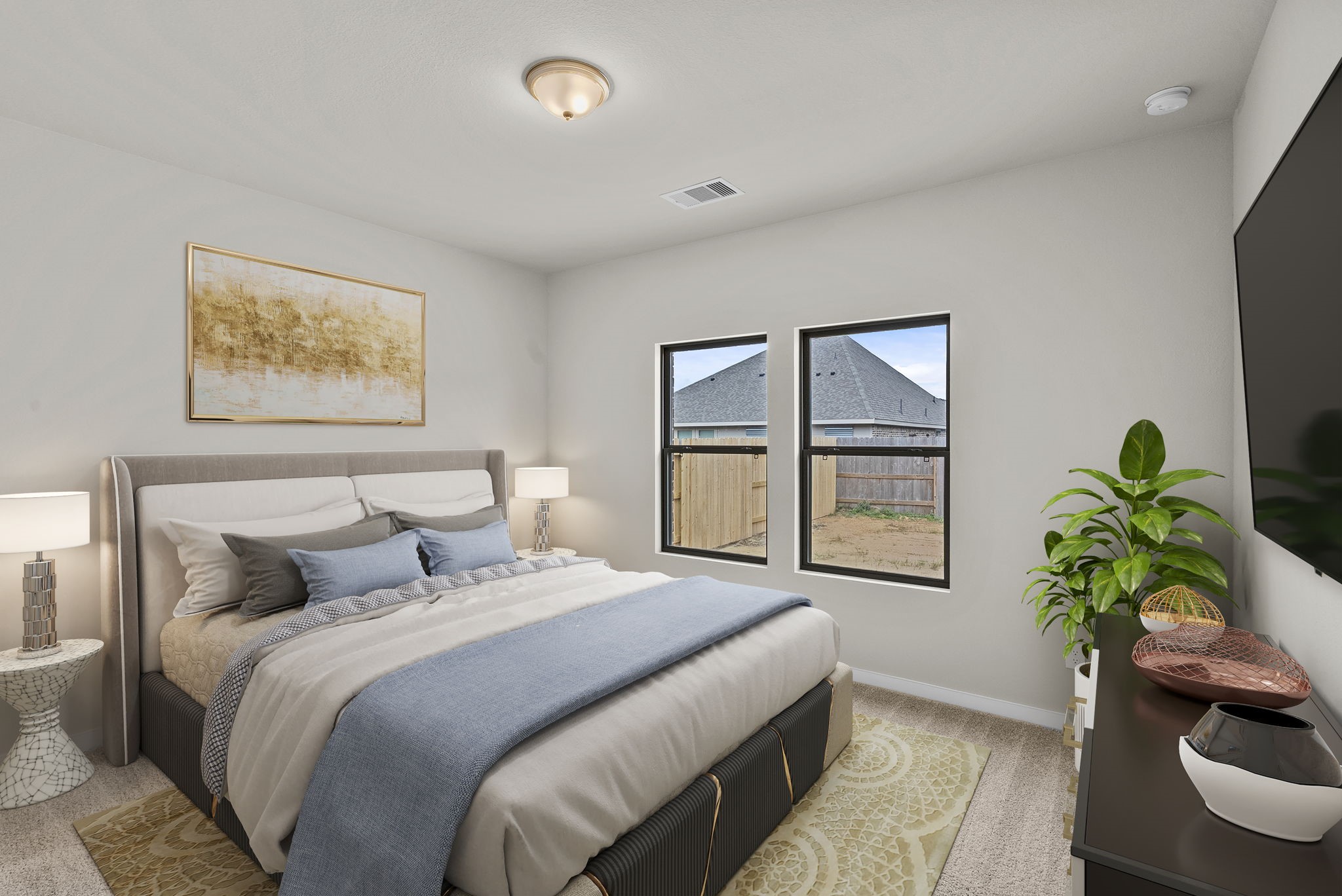 1911 Stargazer Lane Angleton, TX 77515 - Photo 16 of 33 a bedroom with bed and a potted plant