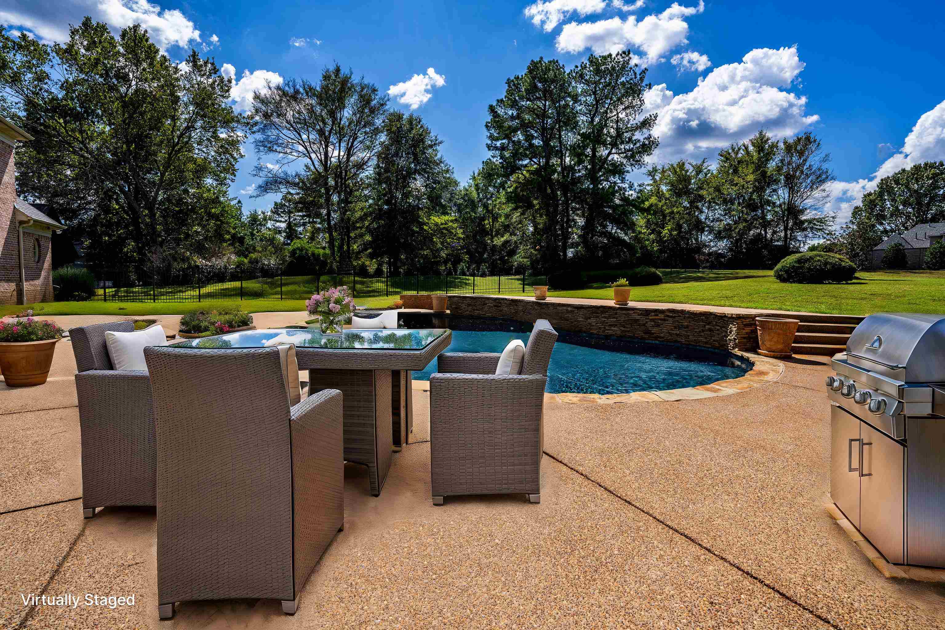 205 Jamerson Farm Road Collierville, TN 38017 - Photo 30 of 36 View of swimming pool featuring fence, area for grilling, a yard, and a patio area