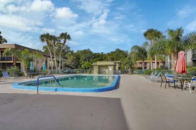 a view of a park with a slide