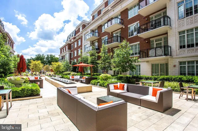 a view of a building with a patio