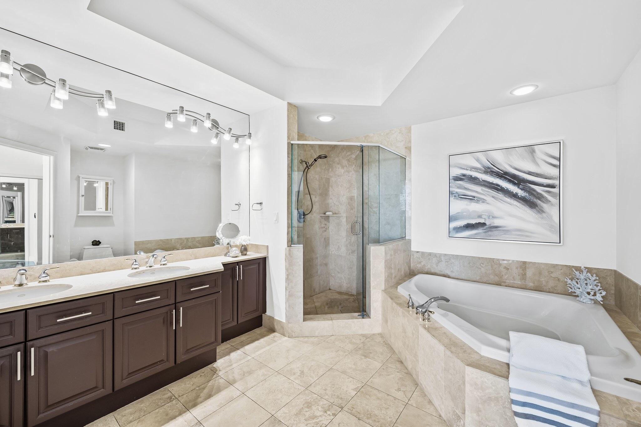 100 South Birch Road, Unit 1004 Fort Lauderdale, FL 33316 - Photo 16 of 39 a bathroom with a granite countertop tub sink shower and mirror