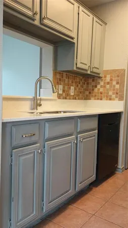 a kitchen with a sink and cabinets