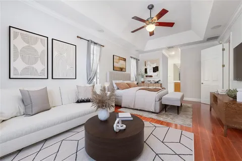 a living room with furniture and a rug