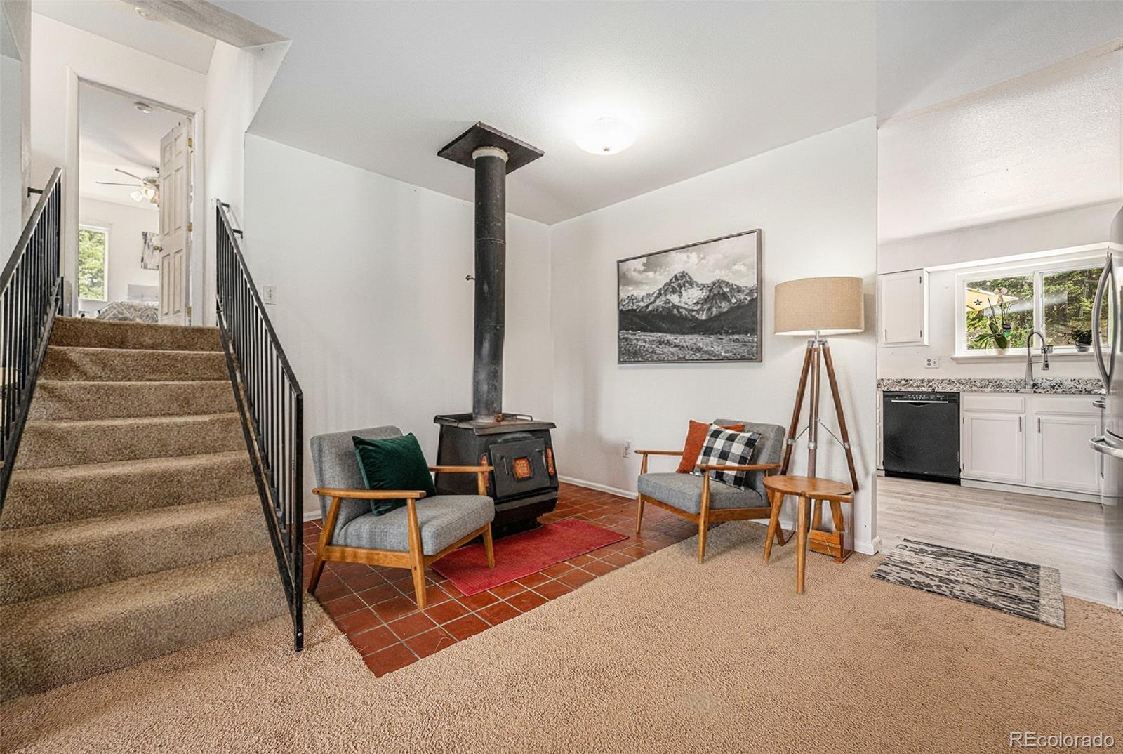 10142 South Turkey Creek Road Conifer, CO 80433 - Photo 11 of 48 a living room with furniture and a fireplace