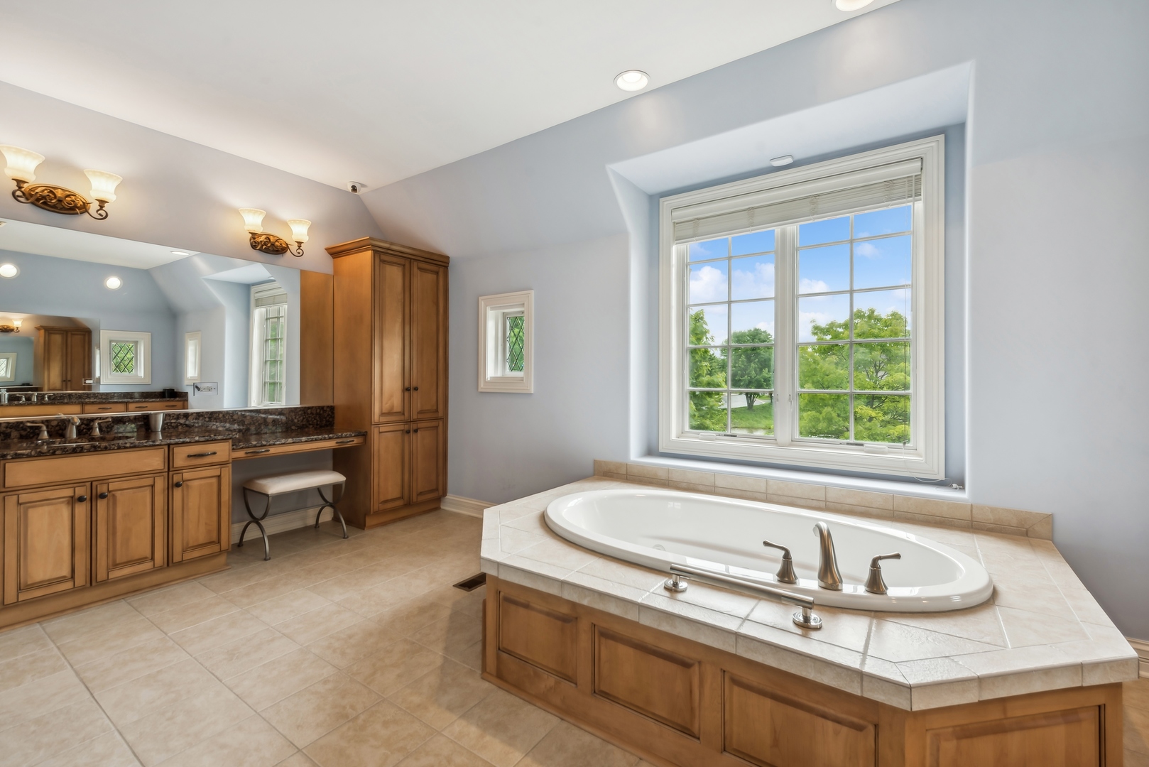 9 Willowcrest Drive, Unit 9 Oak Brook, IL 60523 - Photo 24 of 37 a bathroom with a tub a sink and a large mirror