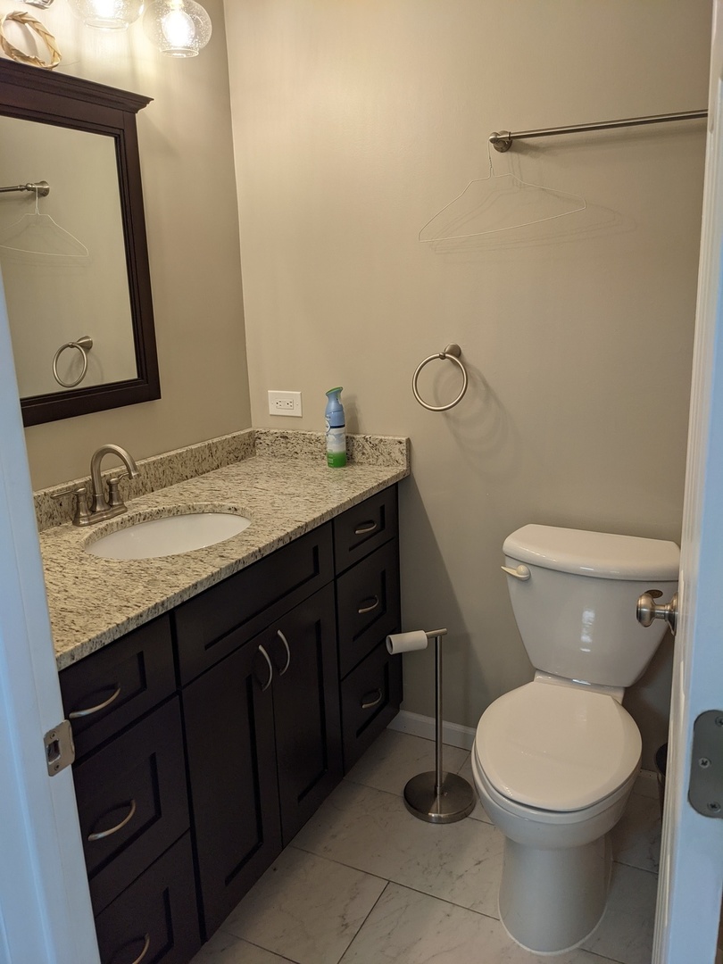 70 Margate Court, Unit C2 Schaumburg, IL 60193 - Photo 31 of 35 a bathroom with a granite countertop toilet sink and a mirror