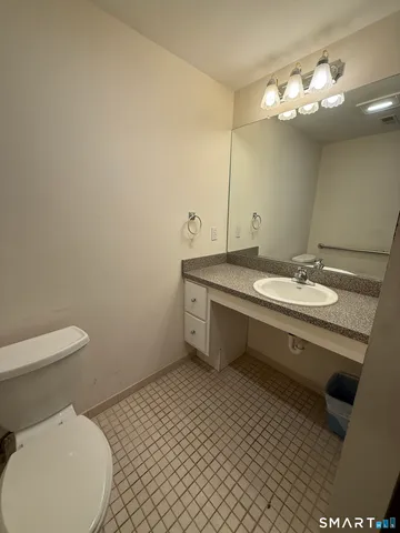 a bathroom with a sink a toilet and a mirror