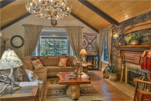 a living room with large window