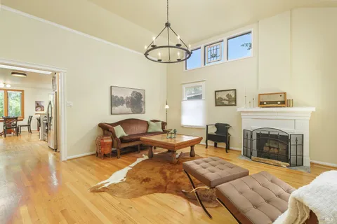 a living room with furniture a fireplace and rug floor
