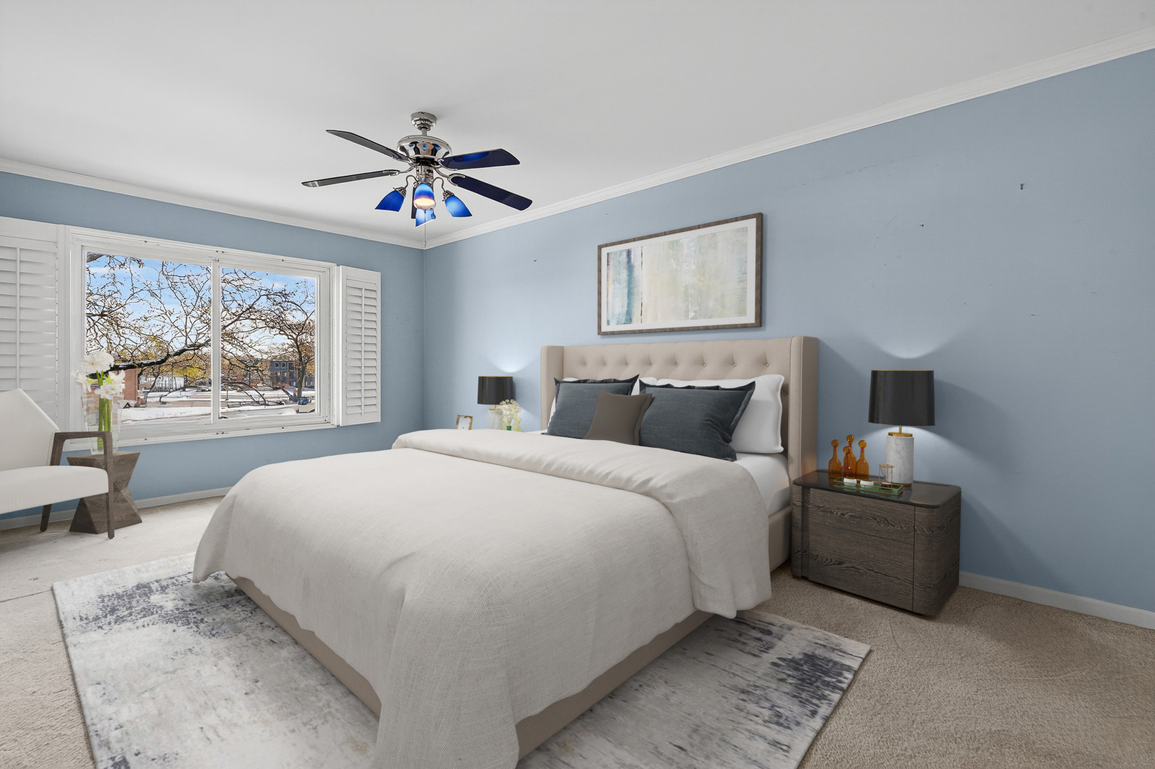 500 West Huntington Commons Road, Unit 253 Mount Prospect, IL 60056 - Photo 11 of 24 a bedroom with a bed and a painting on the wall