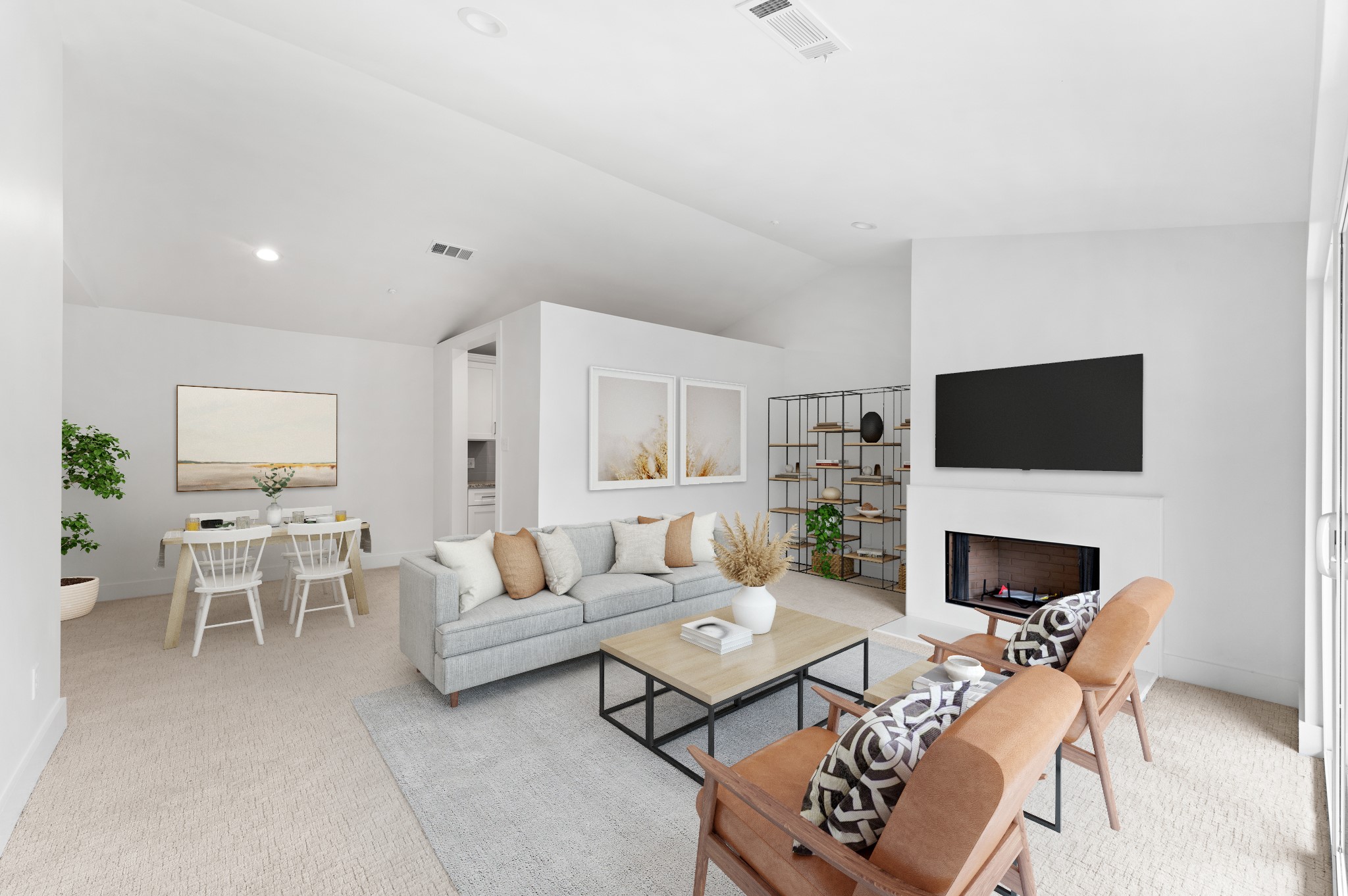 2829 Timmons Lane, Unit 202 Houston, TX 77027 - Photo 2 of 17 Alternate view of the living room highlighting the high ceilings and natural light. Virtually staged