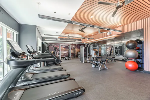 a room with gym equipment