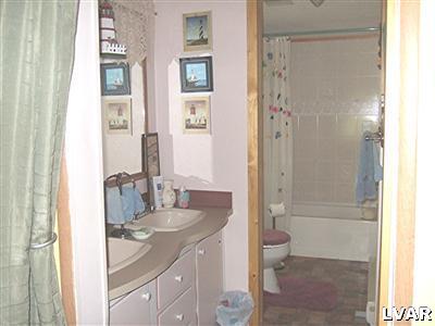 415 Roberts Road Effort, PA 18330 - Photo 4 of 5 a bathroom with a granite countertop sink toilet and shower