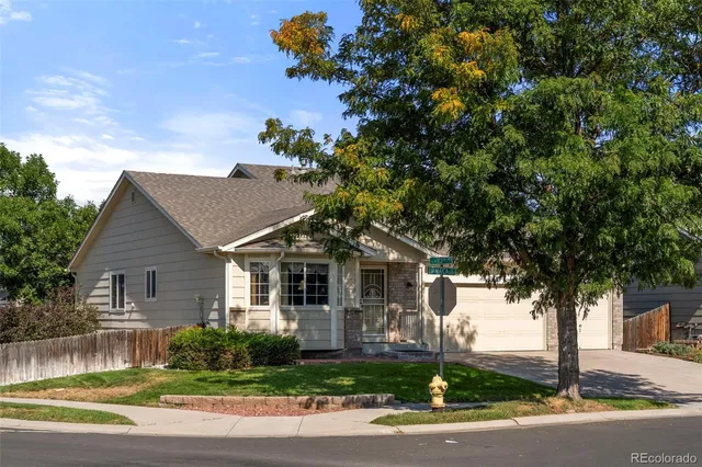 a front view of a house with a yard and a garage
