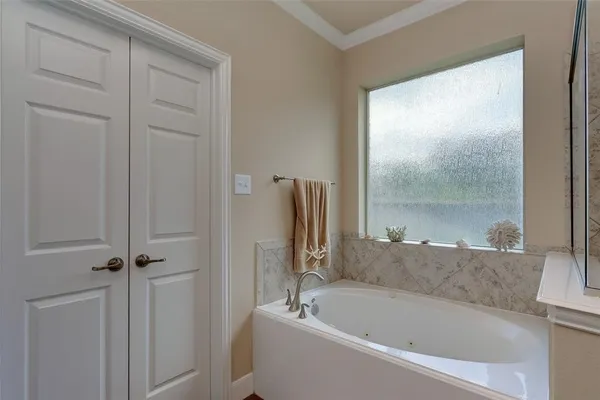 a bathroom with a bathtub