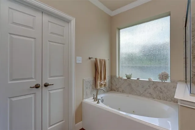 a bathroom with a bathtub