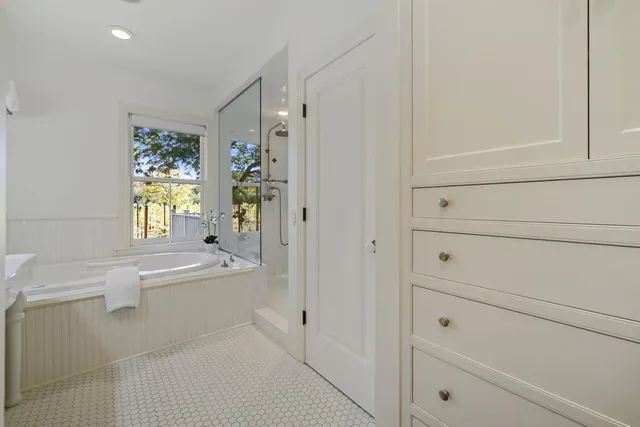 a view of outdoor space with deck and trees