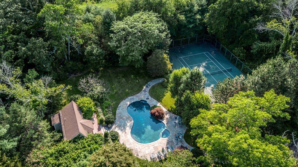 10 Rice Road Sudbury, MA 01776 - Photo 19 of 29 an aerial view of a house with pool outdoor seating and yard