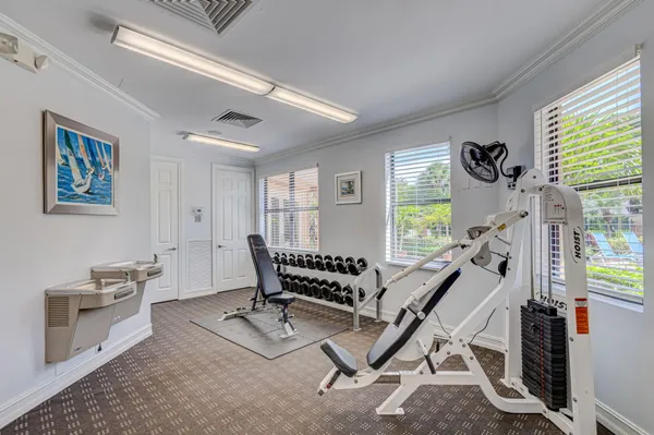 a view of a room with gym equipment