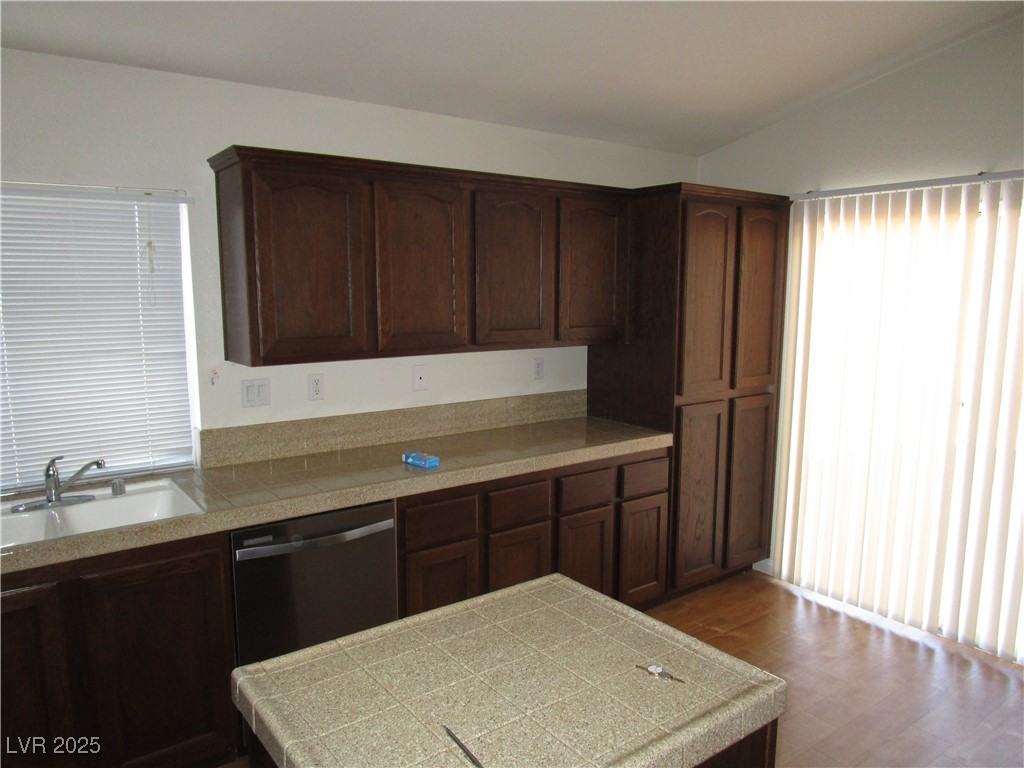 1966 Windfall Avenue Henderson, NV 89012 - Photo 5 of 13 Kitchen with dishwasher, dark wood-style flooring, and dark brown cabinetry
