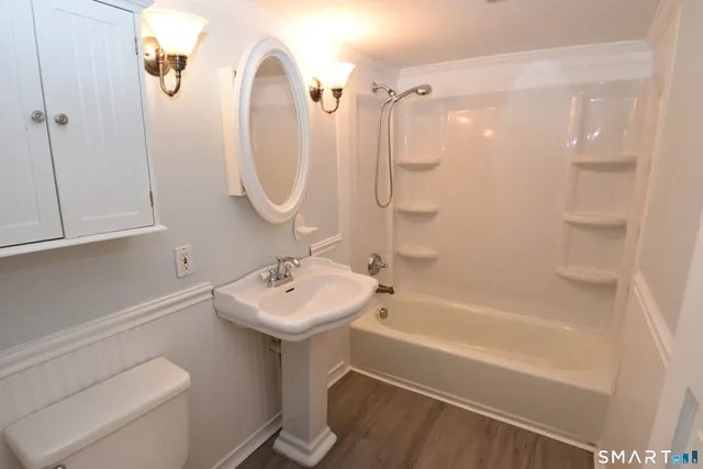 a view of a small space with a window