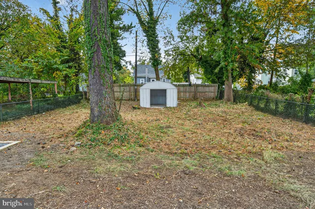 a backyard of a house with lots of plants and tree