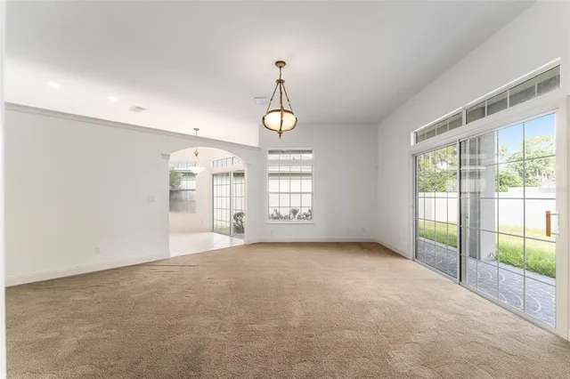 a view of a livingroom with a chandelier