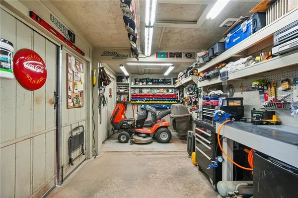 a view of a storage area with racks