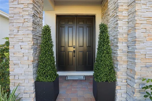 a view of a workspace with furniture and a potted plant