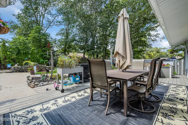 an outdoor space with furniture