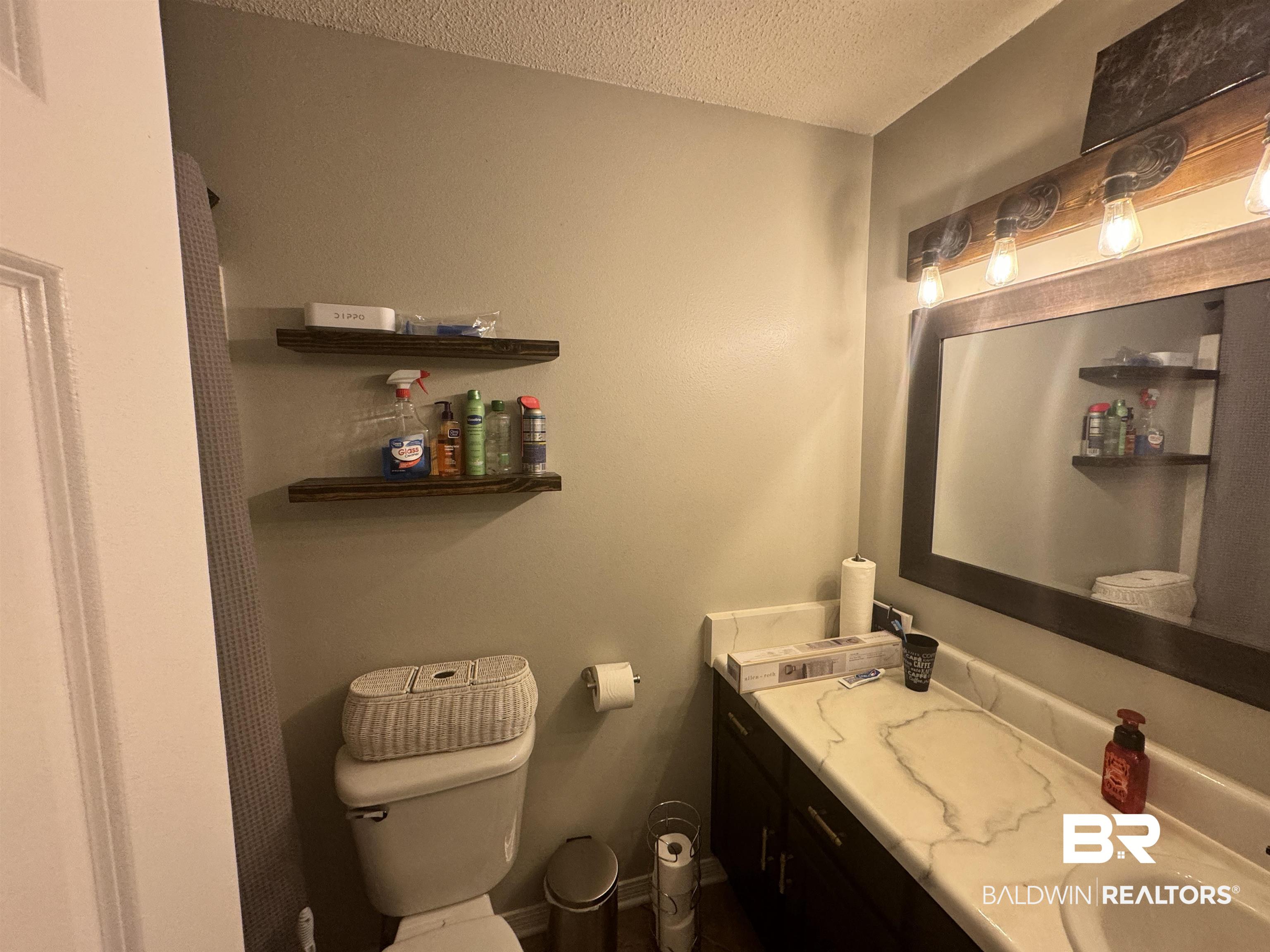 14313 Hemley Road Coden, AL 36523 - Photo 14 of 44 Bathroom with vanity, toilet, and a textured ceiling
