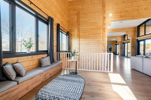 a balcony view with a couch