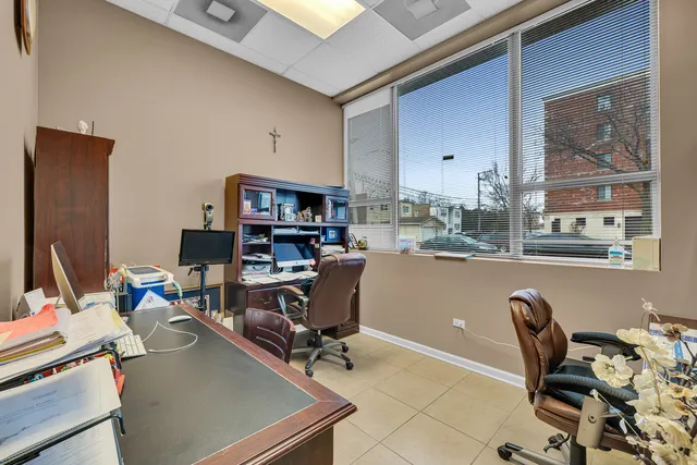 a workspace with furniture