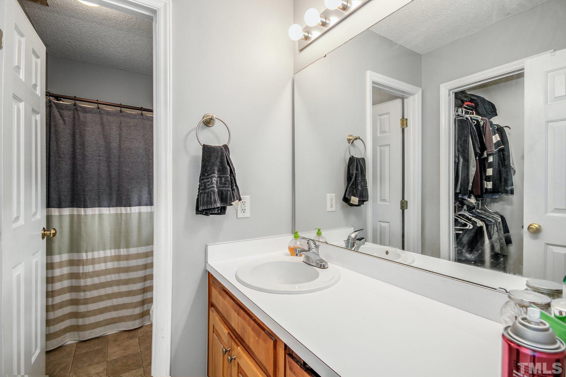 1013 Holland Ridge Drive Raleigh, NC 27603 - Photo 17 of 29 a bathroom with a sink and a mirror