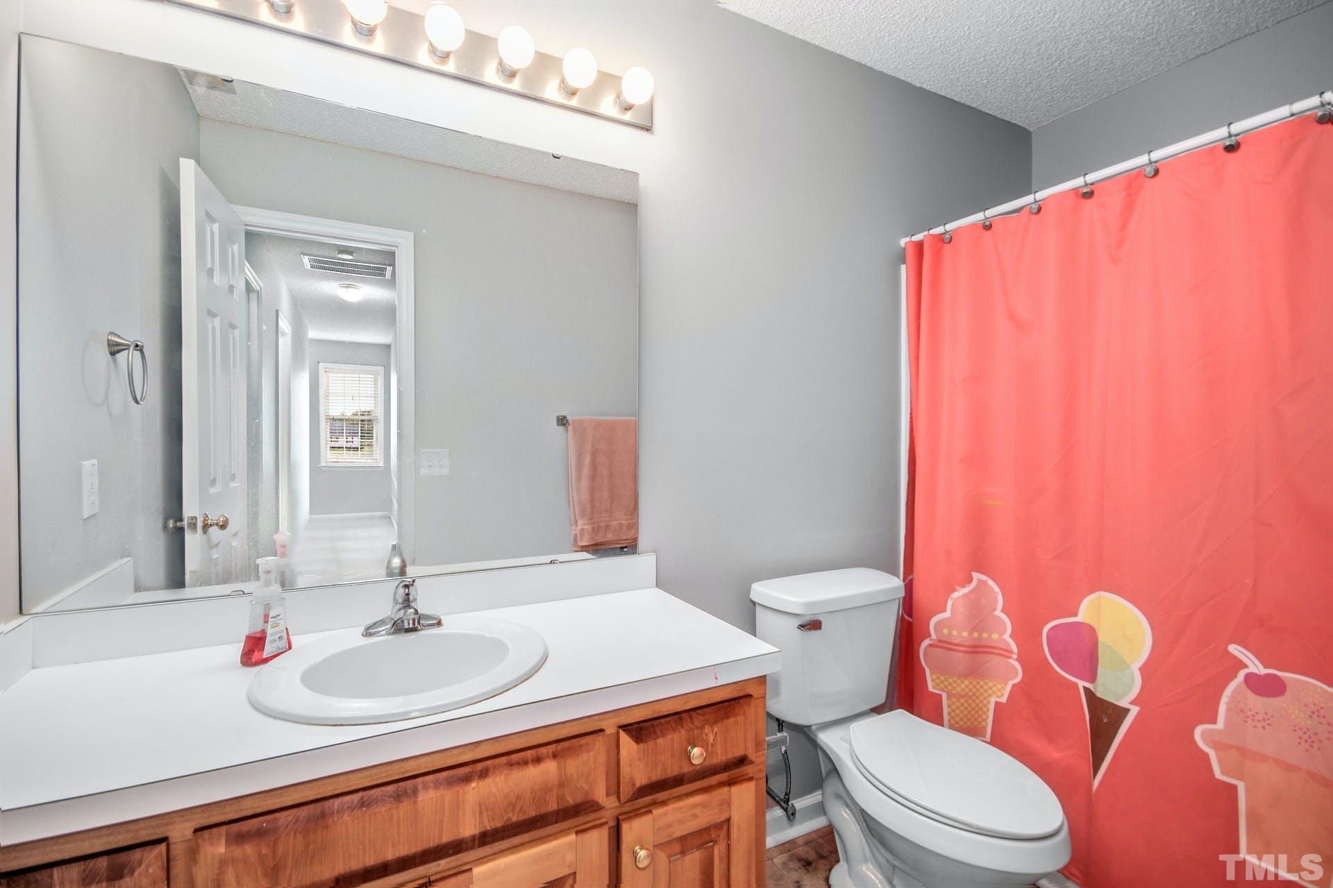 1013 Holland Ridge Drive Raleigh, NC 27603 - Photo 20 of 29 a bathroom with a sink a toilet and a mirror