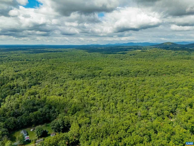 a view of a field of grass and trees