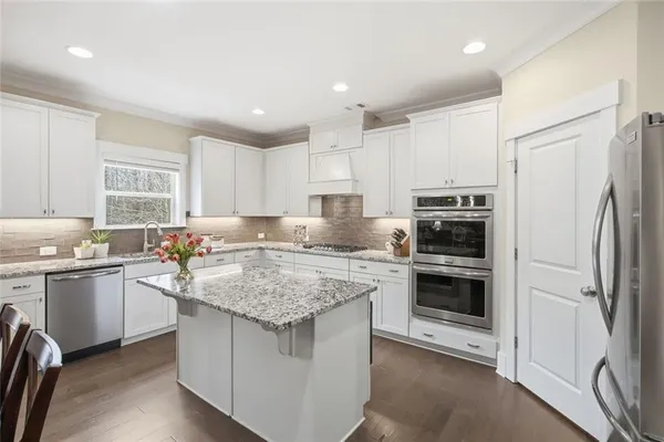 a kitchen with lots of counter top space