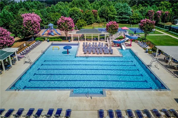 a view of a park with slide