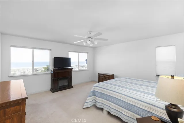 a bedroom with a bed and a television